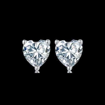 China CLASSIC 925 Silver Color Heart Moissanite Brilliant Stud Earrings Diamond Test Past Total 1 ct D Cut Original Love Gemstone Jewelry for sale
