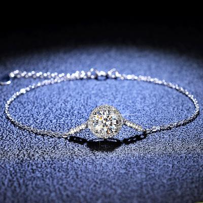 China CLASSIC Original 925 Silver Diamond Test Past Round Brilliant Cut 1 Carat Diamond Test D Color Moissanite Bracelet Gemstone Part Chain for sale