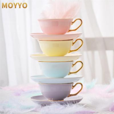 China Sustainable Original Factory Wholesale Coffee Cup And Saucer Set With Four Colors for sale