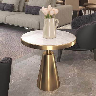 China Contemporary design Round Gold stainless steel Marble top Bistro table Corner table Pub table for hotel Club Cafe for sale
