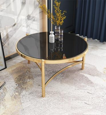 China Unique luxury stainless steel frame round coffee table side table tempered glass top corner table for sale