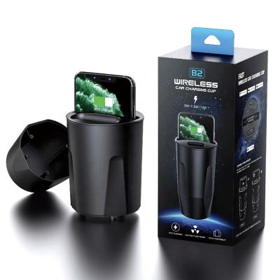 China Multifunctional the new multi-functional USB wireless charging car charger TWS car phone holder cup type charger for sale