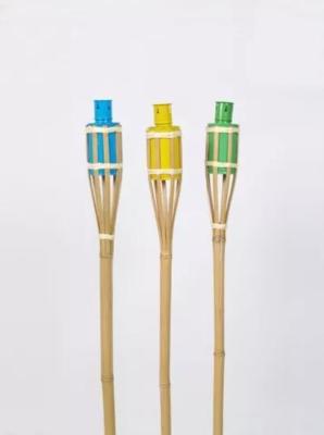 China Natural Bamboo Tiki Torch With Black Metal Wick Holder For Outdoor Decoration for sale