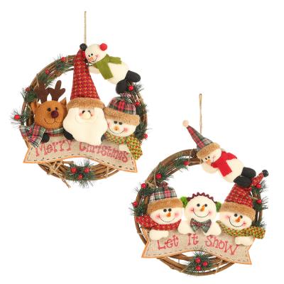 China Older Rattan Elk Snowman Rattan Ring Pendant Small Working Rattan Garland Ornaments New Rattan + Flannel Christmas Decorations for sale
