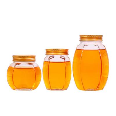 China Van de het Glashoning van het metaaldeksel van de de Kruik Hexagon Vorm Container van de het Voedselopslag Rekupereerbare Te koop