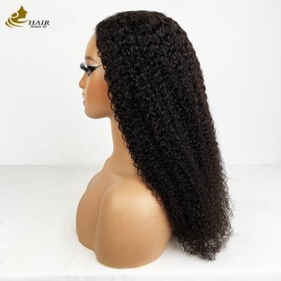 China 4*4 Frontales de encaje de cabello humano virgen natural negro pelucas de rizos con tiras antideslizantes en venta