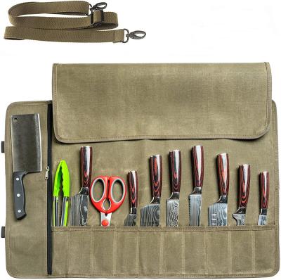 China OEM Durable High Quality Premium Canvas Knife Case Chef's Tool Knife Waxed Roll Bag for sale