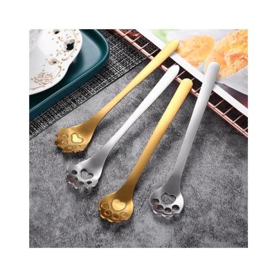 China Viable Wholesale Customized 304 Stainless Steel Coffee Spoon Titanium Alloy Cat Claw Spoon for sale