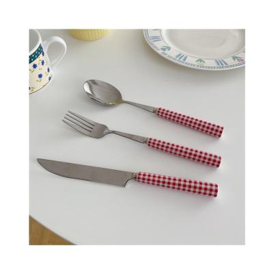China 1 Simplicity French Western Restaurant Cutlery Ceramic Home Stainless Steel Knife and Fork Sets for sale