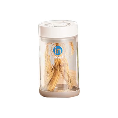 China Sustainable High Quality Refillable Glass Food Crisper Container With Pump For Airtight Produce Container for sale