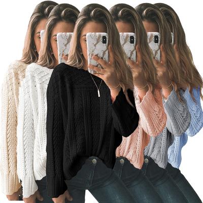 China 2021 Wholesale Anti-wrinkle Women Solid Color Round Top Neck Cropped Sweater Women for sale
