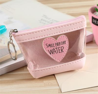 China New Product Waterproof Women's Wallet Waterproof Heart-Shape PatternTransparent Candy Color Fashion Lady Zipper Coin Purse With Key Chain for sale