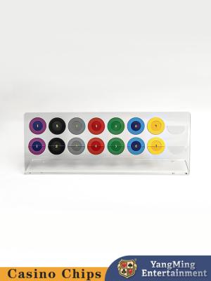 Chine Étagère d'affichage à puce ronde en acrylique transparente à deux couches de 16 pièces Fabricant étagère d'affichage à puce de table de roulette sur mesure à vendre