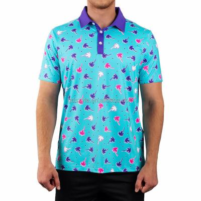 China Anti-wrinkle Custom Pattern Lightweight Polyester Spandex Blend Fabric Stretchy And Breathable Printed Golf Polo Shirt For Men for sale