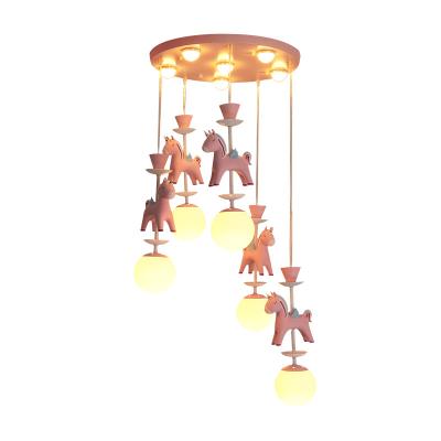 China Outdoor Mounted Colorful Cute Colorful Pink Blue Carousel Kids Childhood Bedroom Decoration Starlight Lovely Carousel Led Ceiling Lamp for sale