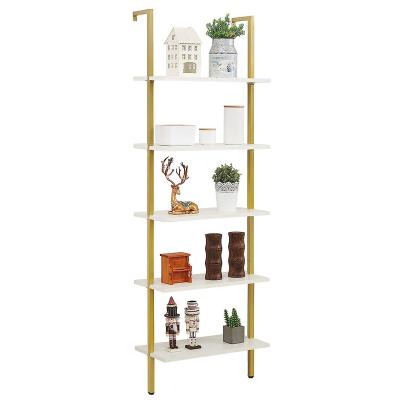 China Adjustable (height) Industrial Ladder Shelf, 5-Tier Wood Wall-Mounted Storage Rack Bookshelves Metal Frame Display Plant Flower Stand for sale