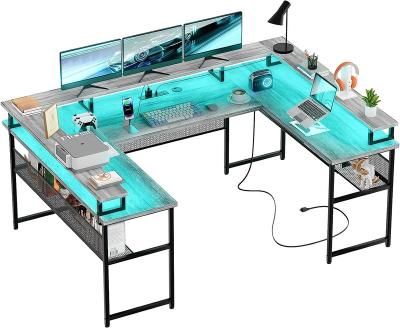 China Other U Shaped workstation desk office furniture write table desk furniture modern office desks with Power Outlet LED Lights for sale