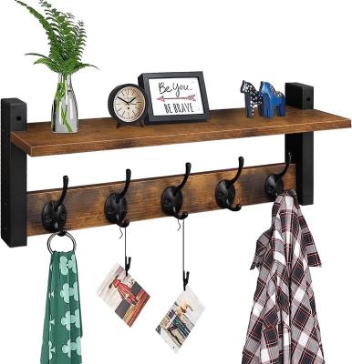 China Adjustable (height) Entryway Hanging Shelf Wood Wall-Mounted Coat Rack with Shelf Wall Hooks with Shelf, for sale