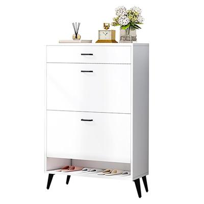 China Eco-friendly Material Freestanding White Wooden shoe rack storage organizer Cabinet with 1 Slide Drawer & 2 Flip Drawers for sale