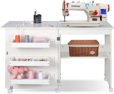 China Foldable Sewing Cabinet Multifunctional Craft Cabinet Storage with Foldable Desk Lockable Casters Sewing Machine Cart Table for sale