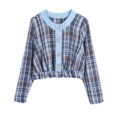 China Design Breathable Spliced Long Sleeve Ladies Fashion Jeans Single Breasted Casual Tops for sale