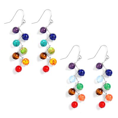 China BOHEMIA 6 Mm Colorful Round Beads Stone Agate Yoga Chakra Drop Earring for sale