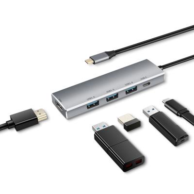 China Type-C Enabled Multiport 3 Ports USB3.0 HD Aluminum Port 4K*2K USB C High Speed 5 Devices 5 In 1 Charging Type C Hub for sale