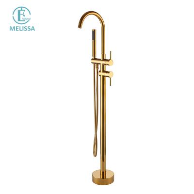 China Without Slide Bar Melissa Brass Bathroom Titanium Gold Floor Bath Faucet Hot And Cold Water Shower Tub Faucet Handheld Y5201-7 for sale