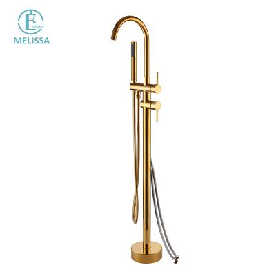 China Without Slide Bar Melissa Brass Bathroom Titanium Gold Floor Bath Faucet Hot And Cold Shower Bathtub Water Faucet Y5201-8 for sale