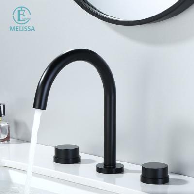 China Type 3 Holes Basin Bathroom Sense Faucets Melissa Brass Bathroom Fashion Black Split Cabinet Hot And Cold Faucet for sale
