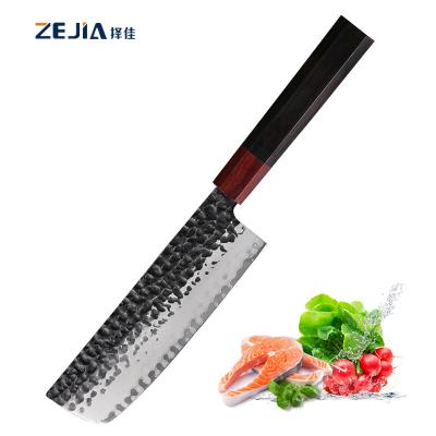 China Sustainable Japanese Handcrafted Damascus Hammer Nakiri Knife Kitchen Chopper Knife Vegetable Meat Cutting Knives With Wooden Handle for sale