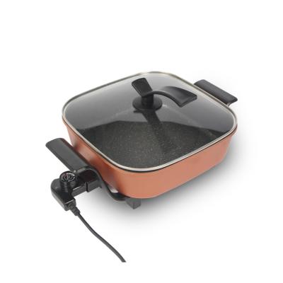China Non Stick Non Stick Coating Electric Skillet With Handle Heat Resistant Glass Cover for sale