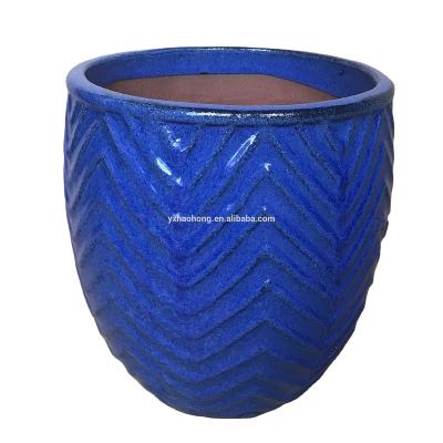 China Fashion 4-PCS Modern Outdoor Pottery Flower Pot Classic Blue Textured Egg Pot for sale