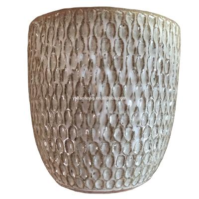 China D53cm Fashion Pottery Flower Pot Creamy Modern Outdoor Antique Diamond Egg Pot for sale