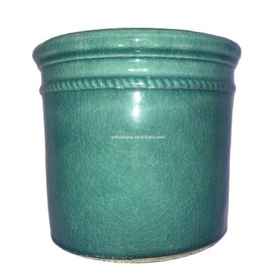 China D 38cm Pottery Flower Pot Modern Outdoor Rope Rim Cylinder Ice Crackle Glazes for sale