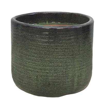 China D 37cm Cylinder Traditional Outdoor Glazed Ceramic Green Ribbed Pot for sale