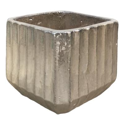 China Outdoor Glazed Ceramic Bead Champagne Scallop Cube Art Decor Pot D 37cm for sale
