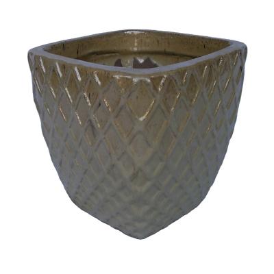China Art Decor China Low Export Cross Hatch Ceramic Square Flower Pot for sale