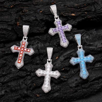 China Hiphop Iced Out CZ Purple Pendant High Quality Party Gift Cross Pendant Men's Jewelry Rose Pink Fashion Jewelry for sale