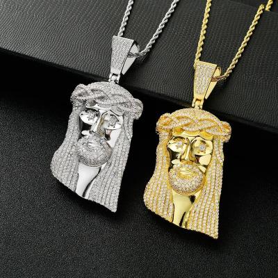 China Hiphop Hip Hop Jewelry Iced Out Luxury 14K 18K Gold Plated Micro Pave Zircon Diamond Jesus Pendant for sale