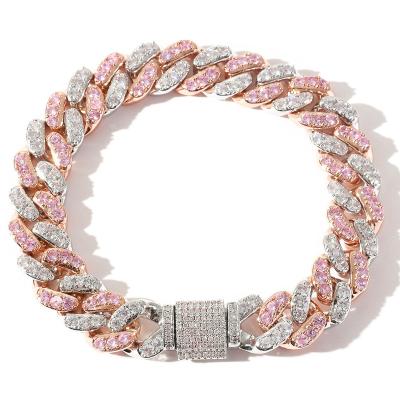 China Hiphop 12mm Brass Zircon Bracelet Hip Rigged Hop Iced Out Cuban Zircon Chain Bracelet Men's Jewelry for sale
