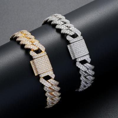 China Hiphop 14mm Brass Zircon Bracelet Hip Rigid Hop Iced Out CZ Copper Cuban Bracelet Cuban Zircon Chain Bracelet Men's Jewelry for sale