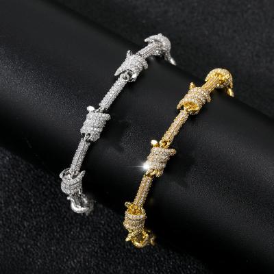 China Hiphop Fashion Personality Full Iron Wire Zircon Cuban Chain Bracelet for sale