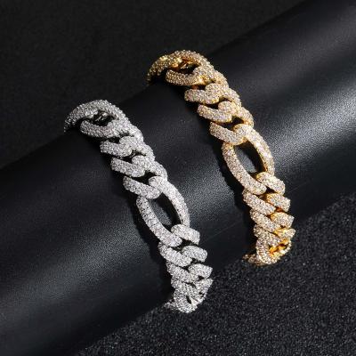 China Hiphop 12mm Brass Zircon Bracelet Hip Rigged Hop Iced Out Cuban Zircon Chain Bracelet Men's Jewelry for sale