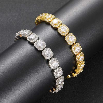China Hiphop 10mm Iced Out Diamond Baguette Square CZ D.C.A. Grade Gold Rhodium Plating Zirconia Bracelet Hip Hop Jewelry for sale