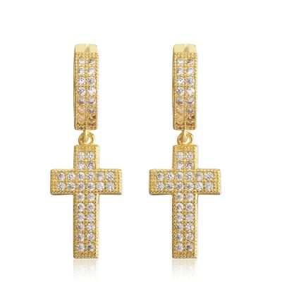 China Iced Out Hiphop Hiphop CZ Cross Earring Dangle Drop CZ Earrings Zircon Earrings Fashion Jewelry New For Women Men for sale