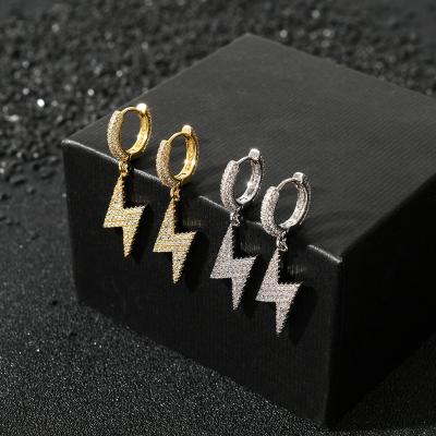 China Hiphop Hip Hop Earrings With Zircon Designs Jewelry For Women Man 18K Gold Plated Small Lightning Earrings Trendy Jewelry for sale