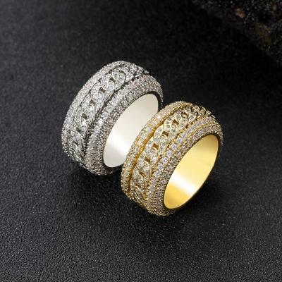 China Hiphop Rotatable Brass 12mm Fork Setting CZ Ring Cubic Zircon Iced RING Hip Hop Zircon Rings Jewelry for sale