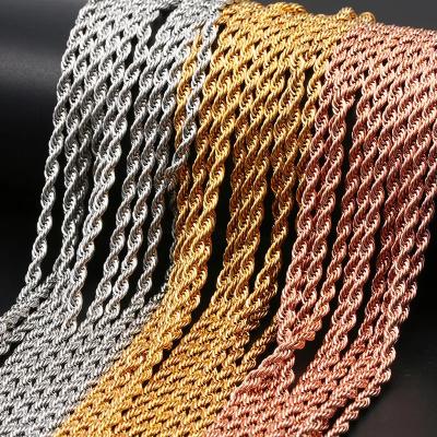 China Excellent Hiphop Jewelry 3mm Hip Hop 14k 18k Gold Plated Stainless Steel Jewelry Wholesale Twist Rope Chain Necklace for sale