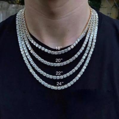 China Hiphop Hiphop 3MM 4MM 5MM 6MM 18k Gold Iced Out Zirconia 18k Chain Choker CZ Diamond Tennis Necklace For Men and Women for sale